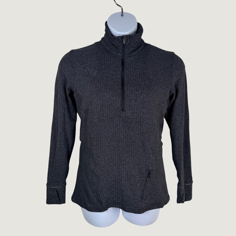 Lululemon 12 Herringbone 1/2 Zip Pullover Gray Black Long Sleeve Kanto Catch Me